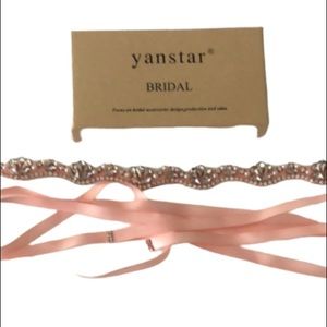 YANSTAR NIB  RHINESTONE/PEARL/ BLUSH SATIN  BELT